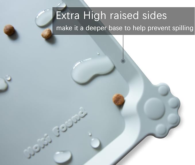 Hoki Found Large Silicone Pet Food Mats Tray - Non Slip Pet Dog Cat Bowl Mats Placemat - Dog Pet Cat Feeding Mat - Waterproof Dog Cat Food Mats -Pet Water Mats for Floors - Battleship-Mewly Pet