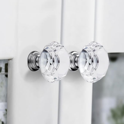 Ravinte 20 Pack Crystal Drawer Knobs - Glass Cabinet Knobs, Diamond Shaped, 30 mm, Silver Base
