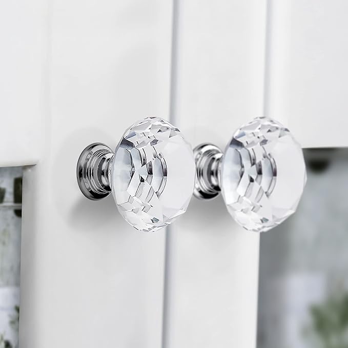 Ravinte 15 Pack Crystal Drawer Knobs - Glass Cabinet Knobs, Diamond Shaped, 30 mm, Silver Base