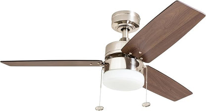 Prominence Home Reston, 42 Inch Modern Farmhouse LED Ceiling Fan with Light, Pull Chain, Dual Mounting Options, Dual Finish Blades, Reversible Motor - 51014-01 (Brushed Nickel)