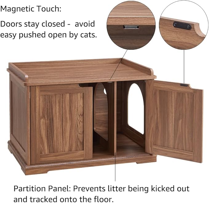 unipaws Cat Litter Box Enclosure Furniture, Hidden Litter Box Cover Washroom, Dog Proof Cabinet House for Large Cat, Hideaway Litter Box, Walnut-Mewly Pet