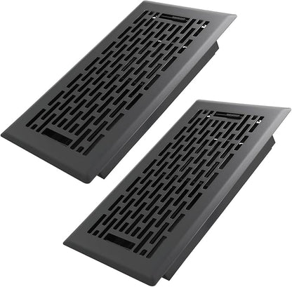 4x8 Inches 2 Pack Heavy Duty Walkable Floor Register - Easy Adjust Air Supply Lever Decorative Floor Vent Covers, Boston Design Vent Covers for Home - Matte Black