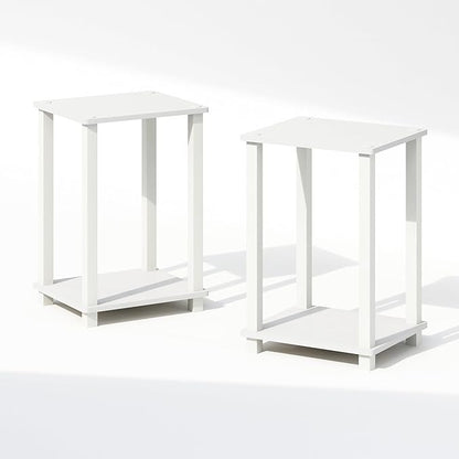 Furinno Simplistic Night Stand Set of 2, 2-Tier Small Nightstand with Open Shelf, Toolless Bedside Table, End Table, Side Table, for Bedroom, Living Room, White