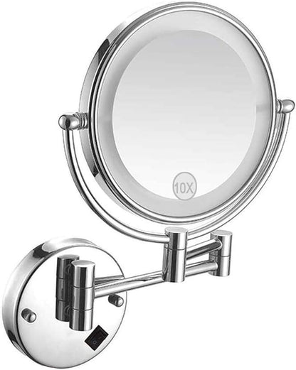 8Inch 10X Magnifier with LED Light Wall-Mounted Bathroom Mirror Wall Mounted Makeup Mirror Extended to 17 Inches Powered by USB Charging for Bathroom Hotels,Chrome (Color : Blackbronze)