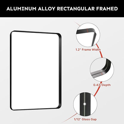 Kosmonia 60x28 Bathroom Vanity Mirror for Wall, Aluminum Framed, Farmhouse Rectangle, Anti-Rust, HD Reflection Anti-Desilvering, Distortion Free, Tempered and Shatter-Proof Wall Mounted Mirror, Black