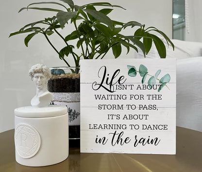 Inspirational Wood Signs, Wooden Box Sign Desk Decor, Positive Home Decor Sign, Encouragement Gift, Life isn't about Waiting for the Storm to Pass It's About Learning to Dance In The Rain