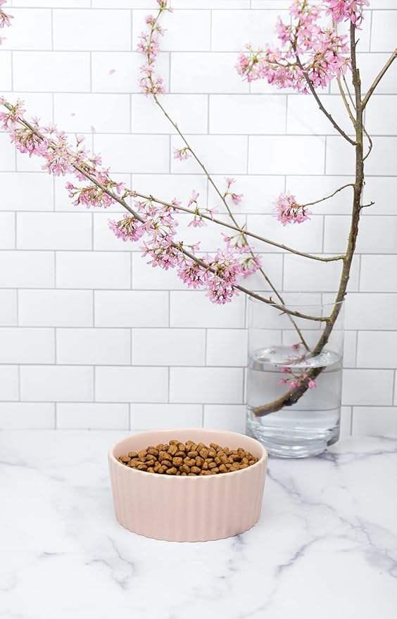 Waggo Ripple Ceramic Dog Bowl for Medium and Large Breeds - Modern with Matte Finish, Heavyweight Durable Pet Food and Water Dish Crock, Dishwasher Safe(Medium, Rose)-Mewly Pet