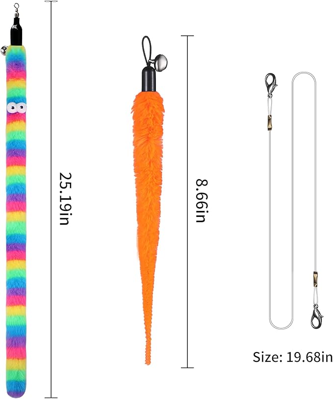 Cat Wand Toy Set, 11 Pcs Including Worm & Snake Refills, Wand Replacement Rope, for Bored Indoor Adult Cats & Kittens-Mewly Pet
