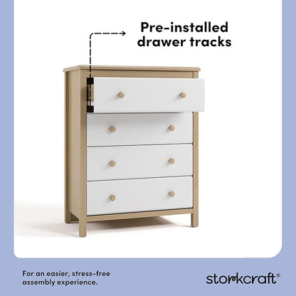 Storkcraft Alpine 4 Drawer Dresser (Driftwood and White) – GREENGUARD Gold Certified, Kids Storage Organizer, Modern 4 Drawer Chest for Bedroom, Must-Have Nursery Storage