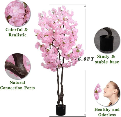 Faux Cherry Blossoms Tree Pink 6FT Artificial Cherry Blossom Tree Beautiful Flowering Trees for Home Decor