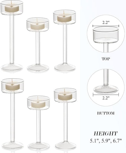 Tealight Candle Holder, Glass Candle Holder, Clear Wedding Hurricane Tall Elegant Ideal for Dining Party Home Decor Party Table Settings Gifts, 6 Pcs