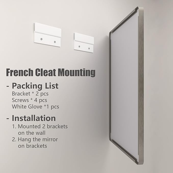 24x36 Silver Bathroom Mirror for Wall, Brushed Metal Framed Bathroom Vanity Mirror, Modern Rounded Corner Rectangle Mirror, Anti-Rust (Horizontal/Vertical)