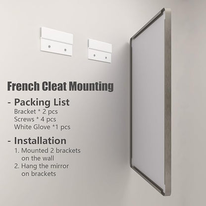 55x36 Silver Brushed Nickel Bathroom Mirror for Wall, Rounded Rectangle Silver Framed Bathroom Vanity Mirror, Anti-Rust, Shatterproof, Hangs Horizontally or Vertically