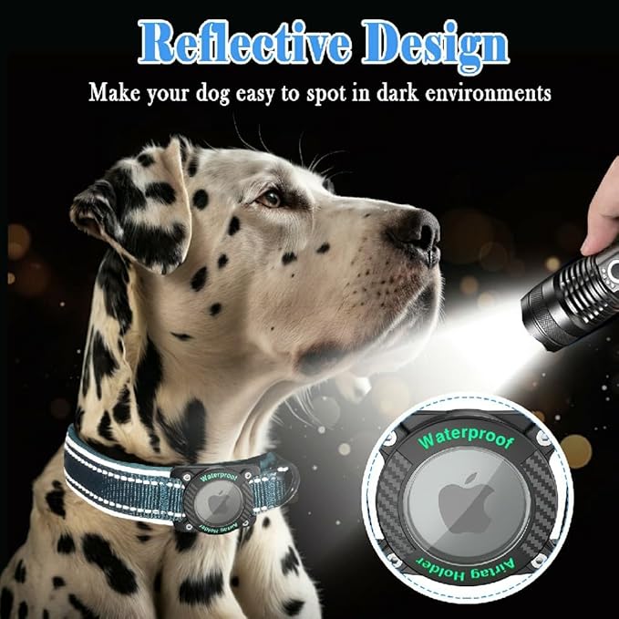 Upgraded AirTag Dog Collar, IP68 Waterproof Dog Collar with Apple Air Tag Holder, Reflective Adjustable Heavy Duty Dog Collars with Soft Padded for Small, Medium and Large Dogs,Blue, M-Mewly Pet