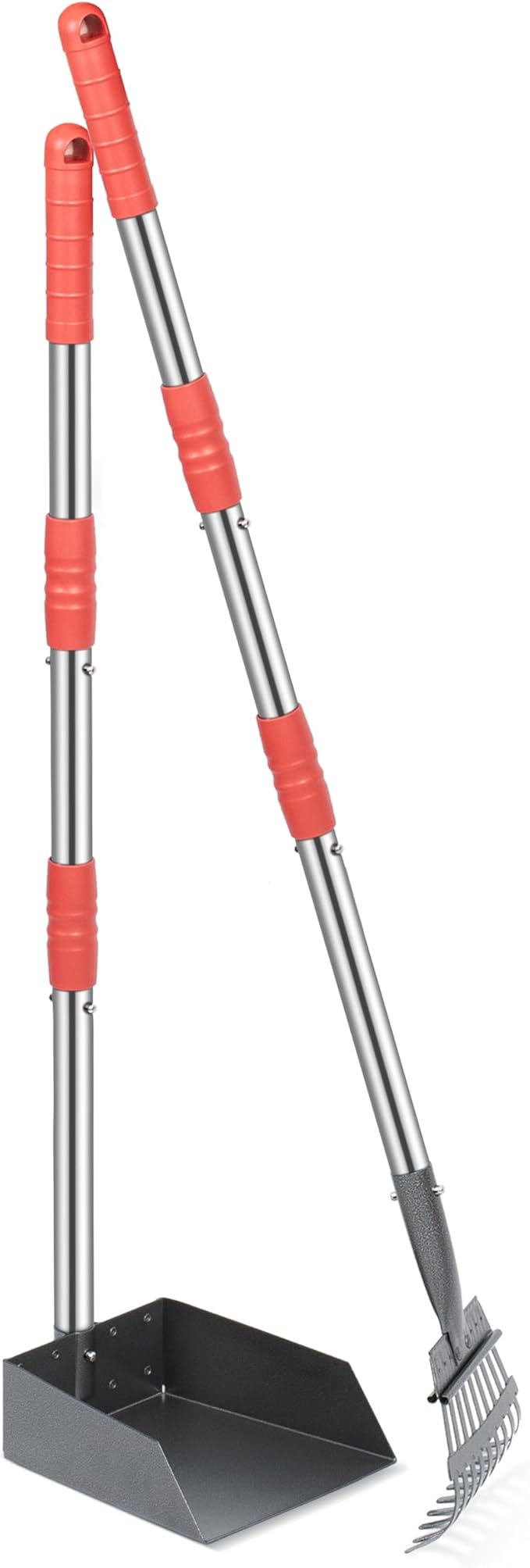 Heeyoo Dog Pooper Scooper, Dog Poop Tray and Rake Set, Pet Waste Removal Scoop with Long Adjustable Sectional Stainless Handles-Mewly Pet