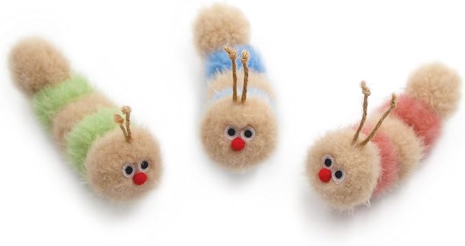 Interactive Natural 3 PK Catnip Toy, with Rattle, Bite Resistant, for All Ages Indoor Cat, Soft Caterpillar Toys, Fluffy Kitten Toy-Mewly Pet