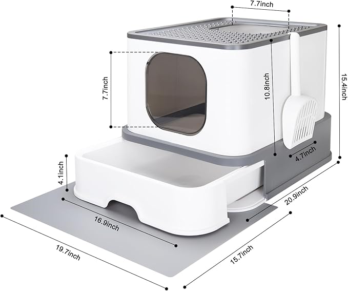 RIZZARI Cat Litter Box Stainless Steel Top-Entry : Leak-Proof Enclosed Design Reduces Odor, for Indoor Cats & Owners (Dark Gray)-Mewly Pet