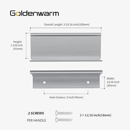 goldenwarm 30 Pack Brushed Nickel Finger Edge Pulls Drawer Finger Pulls Kitchen Hardware Handles Bedroom Dresser Drawers, 3in Hole Centers