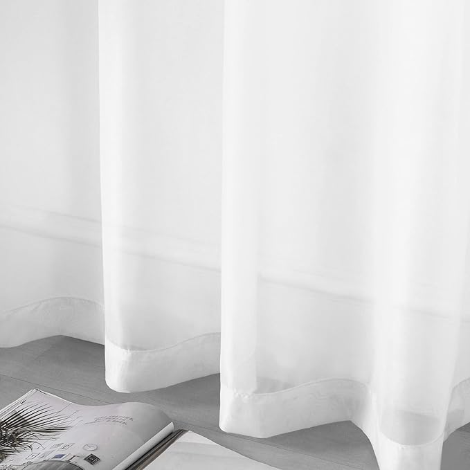 DUALIFE White Short Sheer Curtains 45 Inch Length for Small Windows with Grommet 2 Panels Solid Gauze Voile Drapes Window Semi Sheer Curtains for Bedroom Bathroom Kids Room Kitchen 52x45 Iches