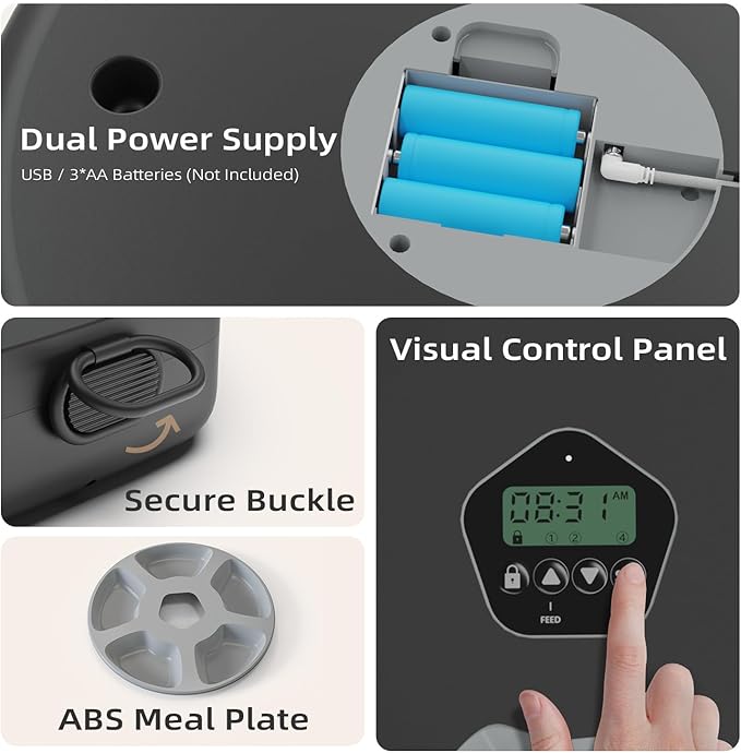 Automatic Pet Feeder for Wet & Dry Food, 5-Meal Timer Dispenser with 2 Ice Packs, Programmable Smart Feeder for Cats/Dogs – Keep Food Fresh Longer (Pet Feeder with 2 Ice Cube Tray)-Mewly Pet