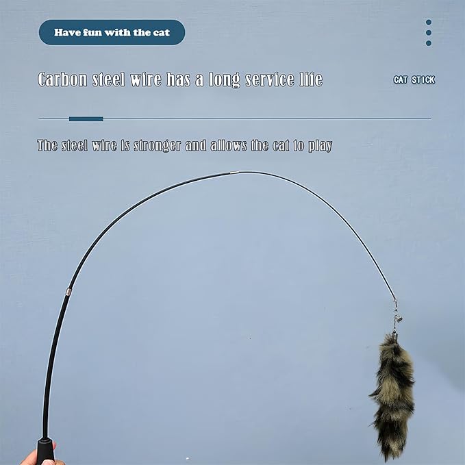 Interactive Cat Wand Toy with Cat Dancer, Retractable Feather Fox Tail Teaser for Indoor Cats, Enrichment Play Kittens to Senior Cats(Moon Grey)-Mewly Pet