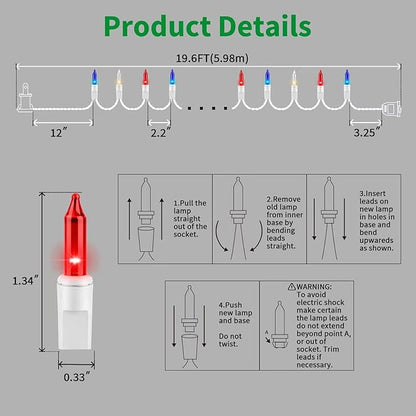 LAMPHOME Patriotic String Lights - Red White Blue Mini Lights with White Wire - 19.6Ft 100 Count UL Certified String Lights for Independence Day Patriotic Holidays Decoration (Red White & Blue)