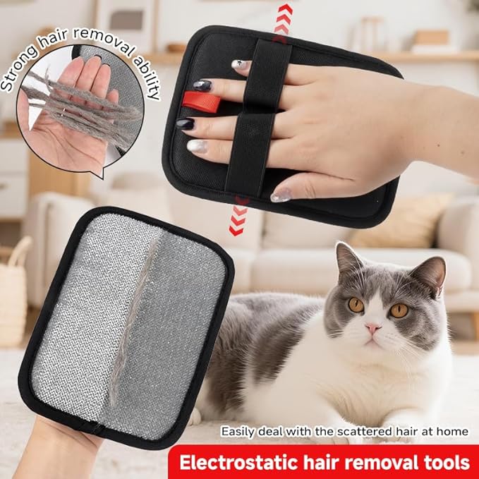 Pet Hair Remover, Electrostatic Pet Hair Removal Gloves-2-piece Set, Reusable Cat & Dog Hair Remover for Couch, Furniture, Carpet, Curtain, Upgraded Animal Fur Removal Tool-Mewly Pet
