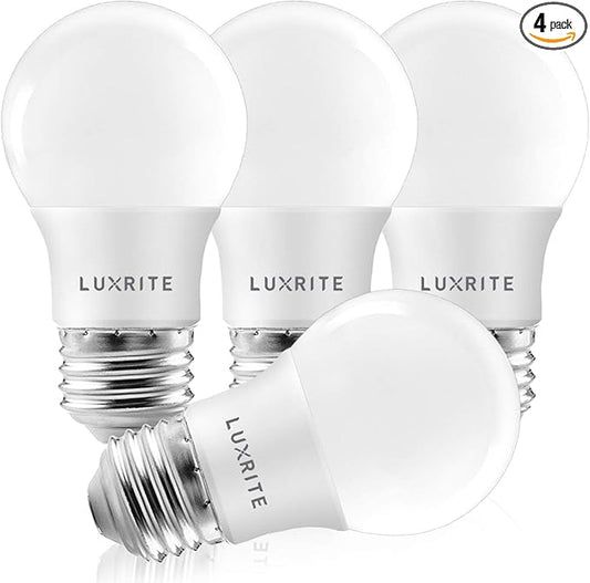 LUXRITE A15 LED Bulb 40W Equivalent, 7W, 2700K (Warm White), 600 Lumens, Enclosed Fixture Rated, Dimmable Ceiling Fan Light Bulbs, E26 Medium Base, UL Listed - Indoor and Outdoor (4 Pack)