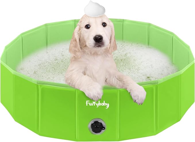 Furrybaby Dog Pool, Kiddie Pool with Hard Plate Collapsible Pet Bath Foldable Swimming Pet Pool Portable Green 32''-Mewly Pet