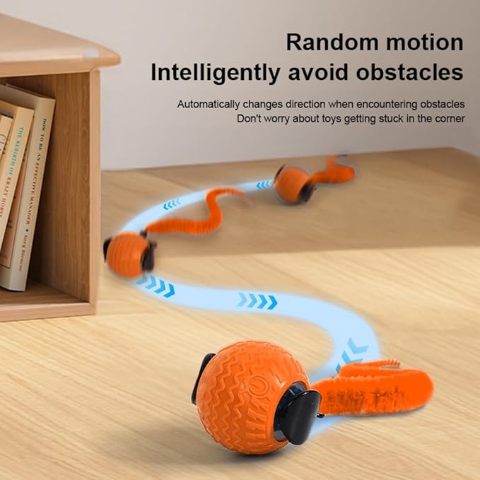 Interactive Cat Toys with Tail Rechargeable Cat Ball Toy with 3 Model Automatic Moving Balls Electric Fast Rolling Toy for Lazy Cats (Red)-Mewly Pet