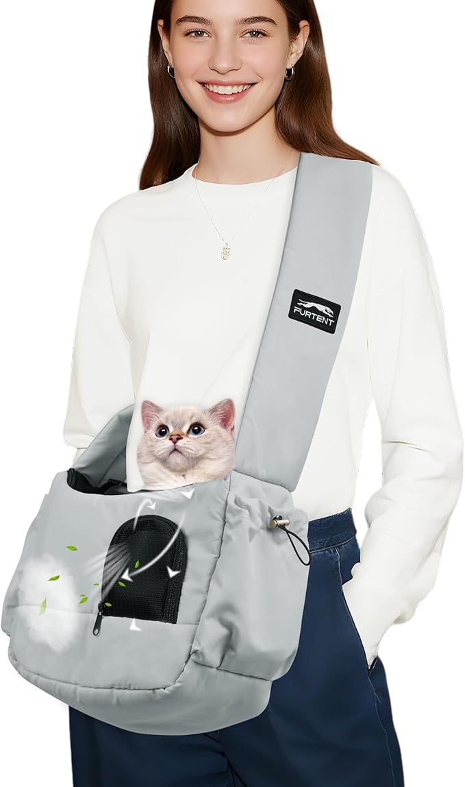 Cat Sling, Dog Carriers for Small Dogs up to 8.8 lbs Kitten and Puppy, Breathable Cats Carrier Pouch Pet Purse with Pockets, Hands-Free Pet Carrier with Safety Harness for Travel, Gray-Mewly Pet