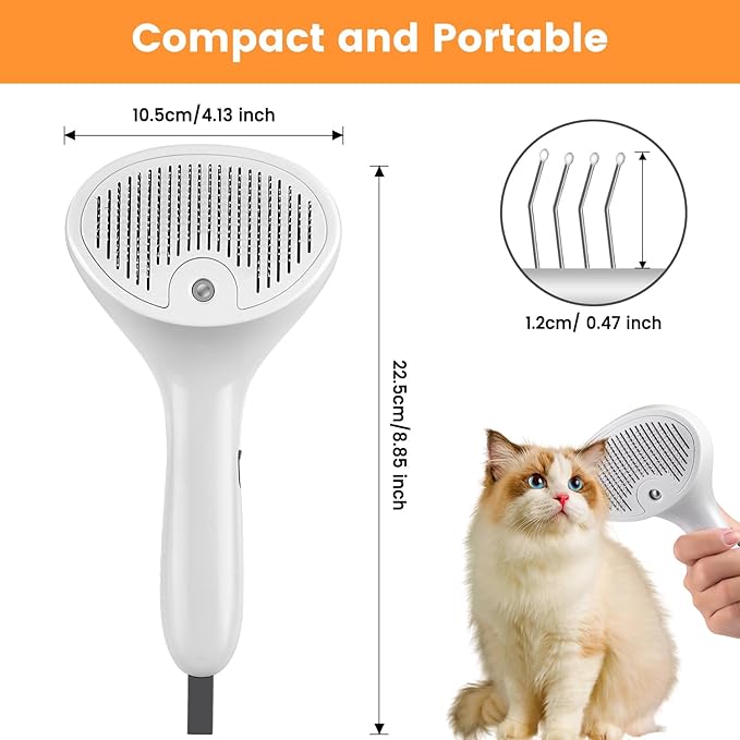 3 In 1 Cat Brush, Anti-Static Dog Brush One-click Self-cleaning Comb for Furry Pet, Rechargeable USB Cat Steam Brush for Shedding, Horse and Dog-Mewly Pet