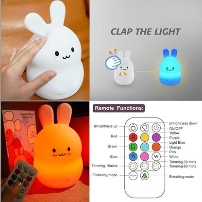 Rabbit Night Light for Kids, Bedside Lamp for Children, Baby Nursery Lamp for Breastfeeding Safe, Break Resistant, Adjustable Brightness & Color, Touch Control + Remote Control - Medium Rabbit