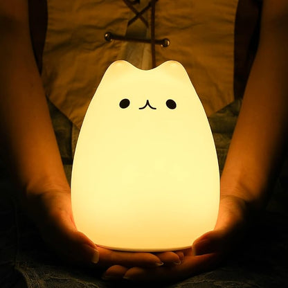 ZKLiLi Cute Cat Nursery Night Lights USB Rechargeable Cat Lamp Nightlight Birthday Christmas Gift with Warm White and 7-Color Breathing Modes for Kids Baby Children (renqimao)