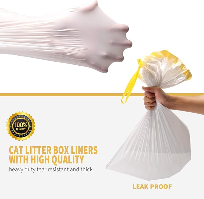 KONE Cat Litter Box Liners, 14 Count Jumbo Extra Durable Large Drawstring Kitty Litter Pan Bags Cat Waste Litter Bags Pet Supplies 36" x 18"-Mewly Pet