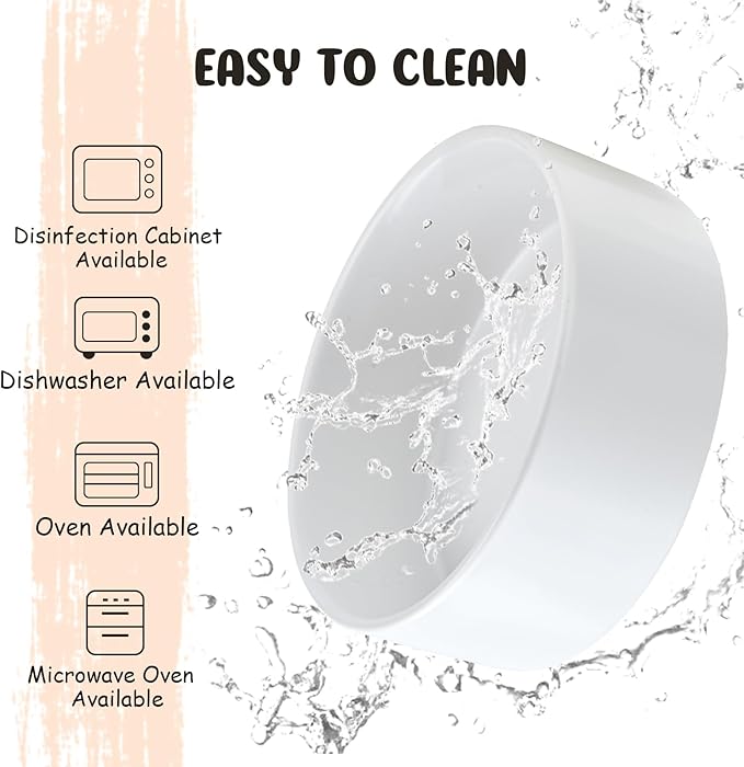 SPUNKYJUNKY 15° Slanted Ceramic Dog and Cat Bowl with Wooden Stand, Tilted Bulldog Food and Water Bowl No Slip Non-Spill for Cats Medium Dogs Big Face Pets 13.5 OZ (1.7 Cups, White × 2)-Mewly Pet