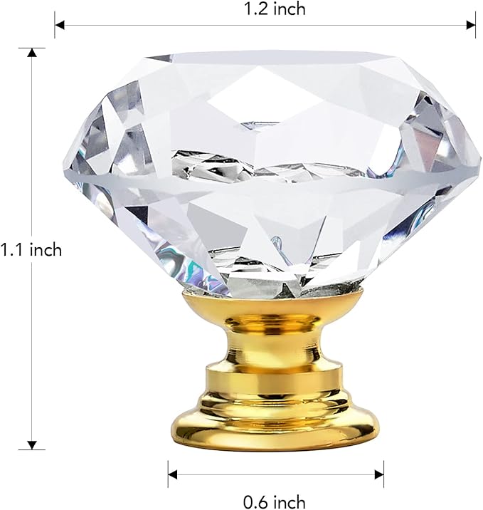 Ravinte 30 Pack Crystal Drawer Knobs - Glass Cabinet Knobs, Diamond Shaped, 30 mm, Gold Base