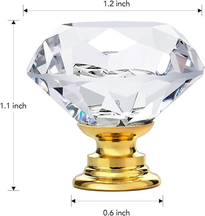 Ravinte 15 Pack Crystal Drawer Knobs - Glass Cabinet Knobs, Diamond Shaped, 30 mm with Gold Base
