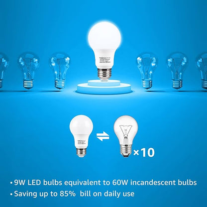 TORCHSTAR A19 LED Light Bulbs 60W Equivalent, UL Listed, 5000K Daylight, Dimmable, 9W, 800lm, Flicker Free, E26 Standard Base LED Bulb for Ceiling Fan, Lamp, 15,000hrs, Pack of 6