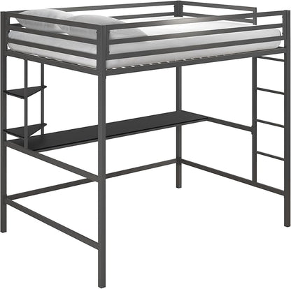 Novogratz Maxwell Metal Full Loft Bed with Desk & Shelves, Gray/Black