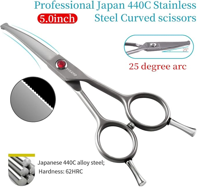 4.5" Curved Dog Scissors for Grooming Face and Paws with Safety Round Tip for Small Dogs Face Paw Ears Trimmer Professional Small Cat Grooming Shears (4.5" Curved, Gray)-Mewly Pet