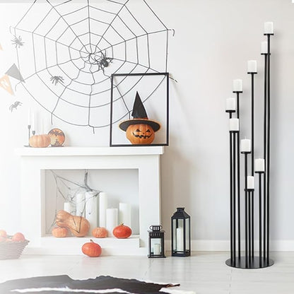 Set of 10 Black Floor Candle Holders,9 Arm Candelabra for Home Decoration,Halloween Christmas Day, Weddings, Dinner Parties Formal Events(Candle Excluded)