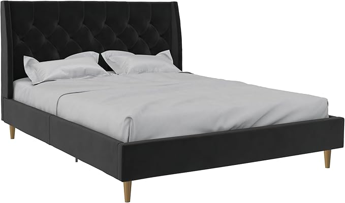Novogratz The Her Majesty Upholstered Bed, Queen, Black Velvet