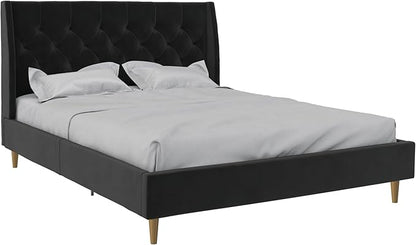 Novogratz The Her Majesty Upholstered Bed, Queen, Black Velvet