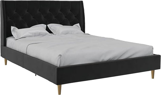 Novogratz The Her Majesty Upholstered Bed, Queen, Black Velvet