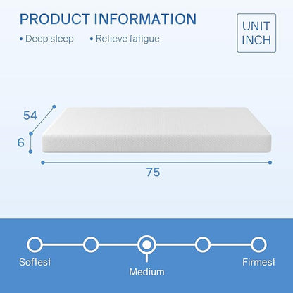 PayLessHere 6 Inch Green Tea Fiberglass Free Cooling Gel Memory Foam Mattress Full Size in a Box,Medium-Firm Pressure Relief&Temperature Regulation,CertiPUR-US Certified,White