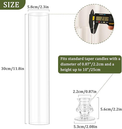 Hurricane Glass Candle Holders, Set of 4 Candlestick Holders for Taper Candle with 11.8" Tall Windproof Cylinder Covers Candle Stand Bulk for Table Centerpieces on Wedding Birthday Housewarming Decor