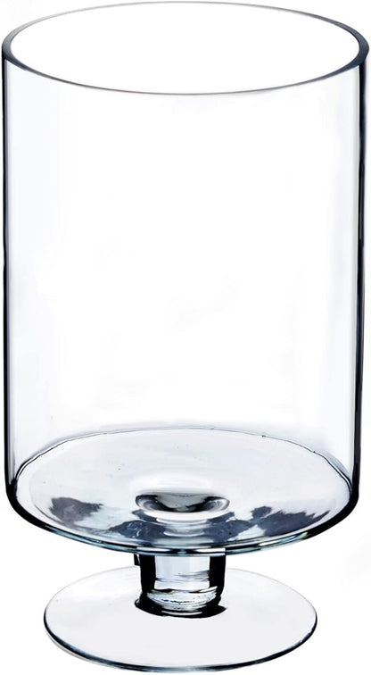 CYS EXCEL Glass Hurricane Pillar Candle Holder (H:10" W:6") | Multiple Size Choices Short Stem Candle Centerpieces | Stemmed Glass Cylinder Candle Vase