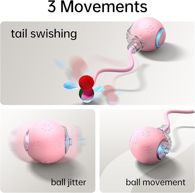 Interactive Cat Toys for Indoor Cats - Kitten Toy with Speedy Tail 2.0, Automatic Cat Toys for Bored Indoor Adult Cats, Motion-Activated, 2025 New Upgraded, USB Rechargeable (Pink)-Mewly Pet