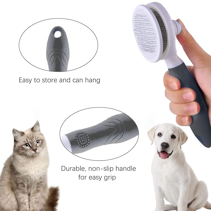 Cat Self Cleaning Slicker Brush, Pets Skin Friendly Grooming Brushes for Shedding Dogs Cats Hair Easy to Remove Loose Undercoat with Long or Short Hairs Pet Massage Tool for All Hair Type- UPGRADED-Mewly Pet